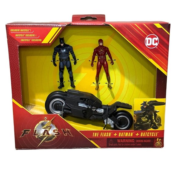 The Flash Movie Flash and Batman With Batcycle 3 Pack Figures Set Spin Master DC - Picture 1 of 3